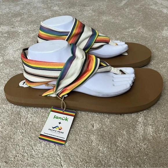 Sanuk x Pacific Pride Sling Flip Flop Sandals-Rainbow Stripe-Men’s 14-Summer-NEW - Picture 5 of 14